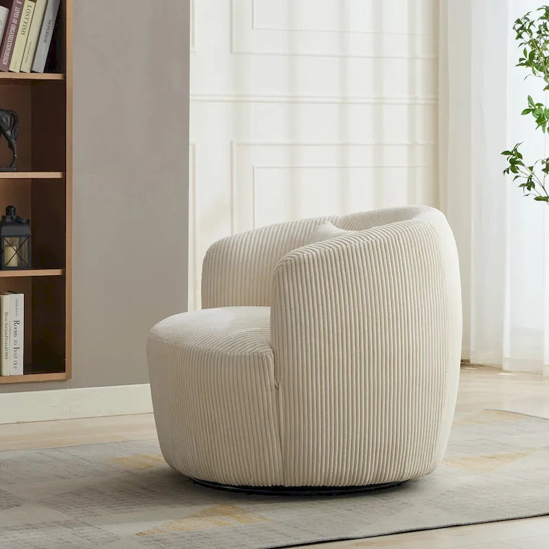 Drehbarer Cord-Sessel im Fassdesign