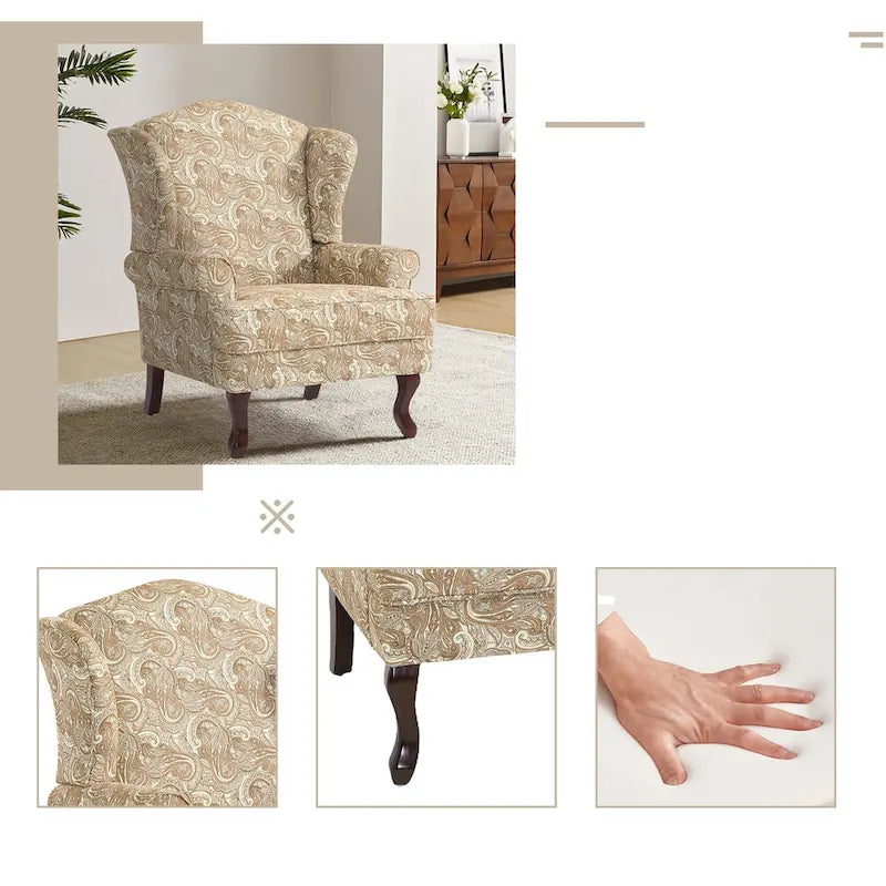 Poltrona d'accento imbottita con schienale ad ali in stile moderno di metà secolo