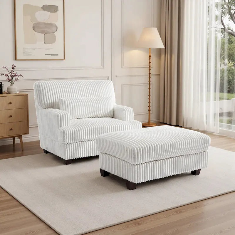 Oversized Chaise Longue Accent Chair with Ottoman