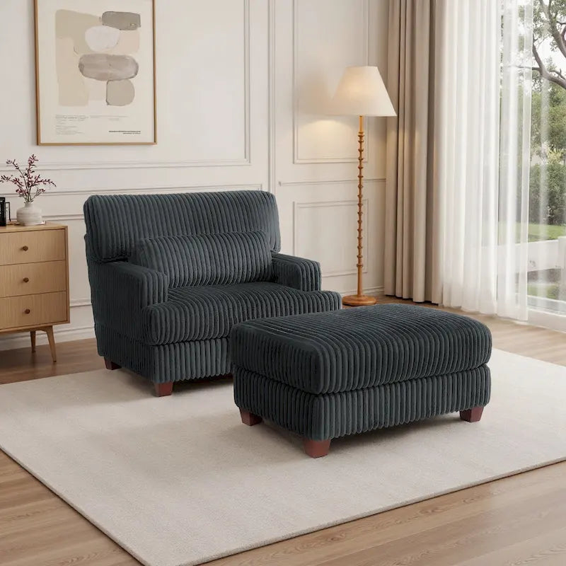 Oversized Chaise Longue Accent Chair with Ottoman