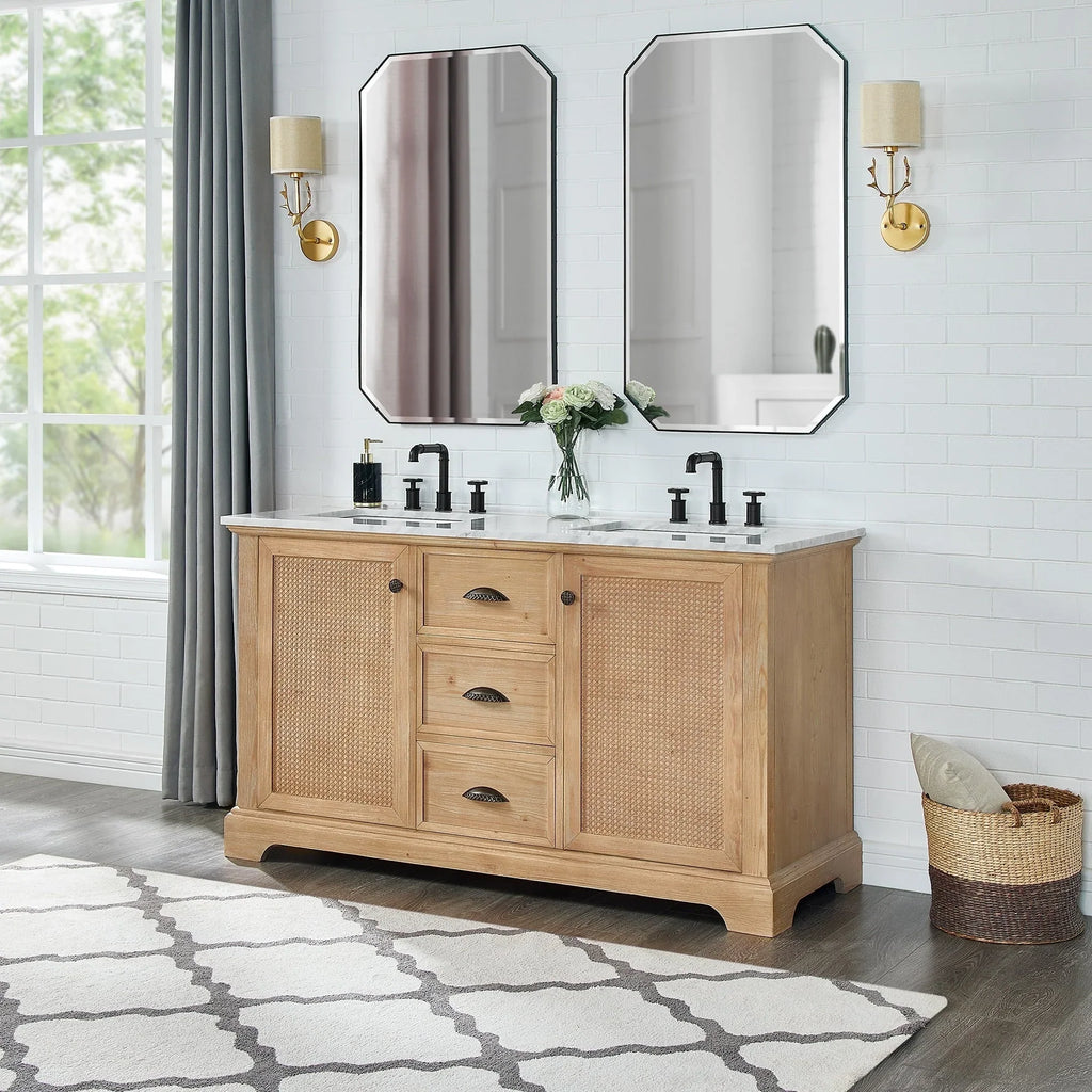 Mobile bagno Hervas con top in marmo naturale senza specchio