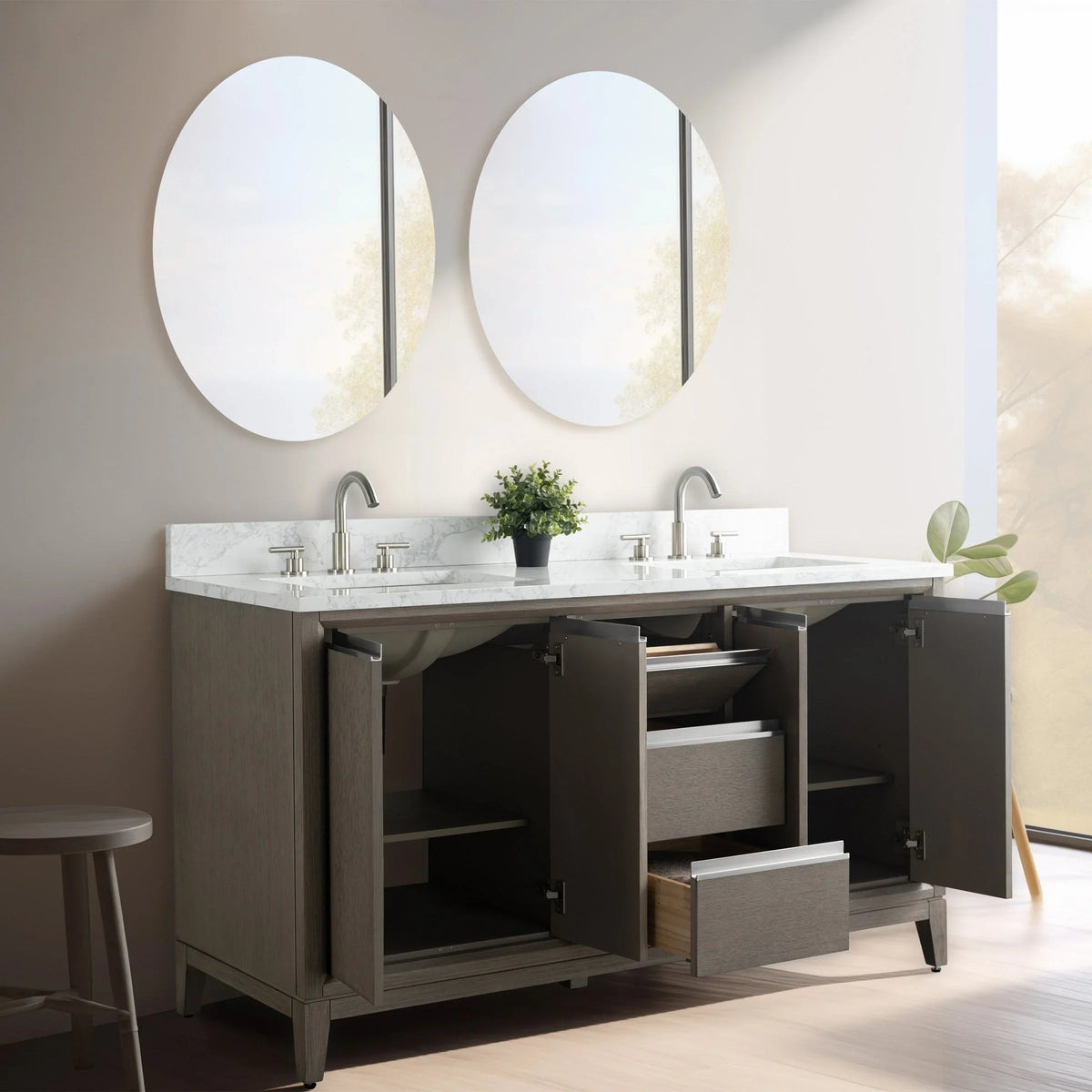 Badunterschrank von Vanity Art mit Keramikwaschbecken und Kunstmarmorplatte