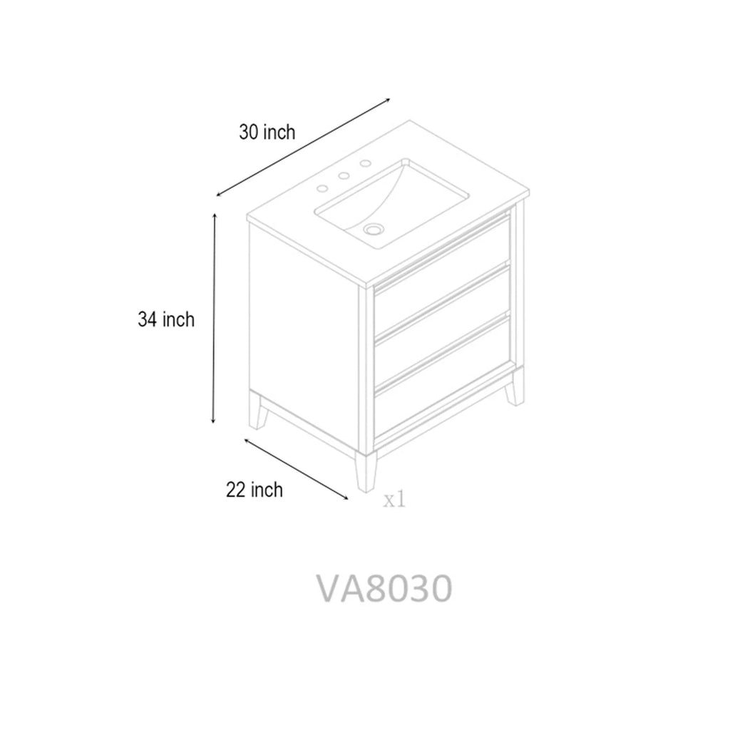 Badunterschrank von Vanity Art mit Keramikwaschbecken und Kunstmarmorplatte