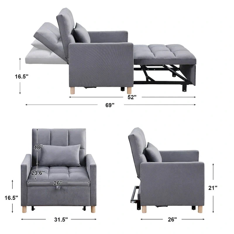 Divano letto 3 in 1 convertibile, poltrona e lettino, nero