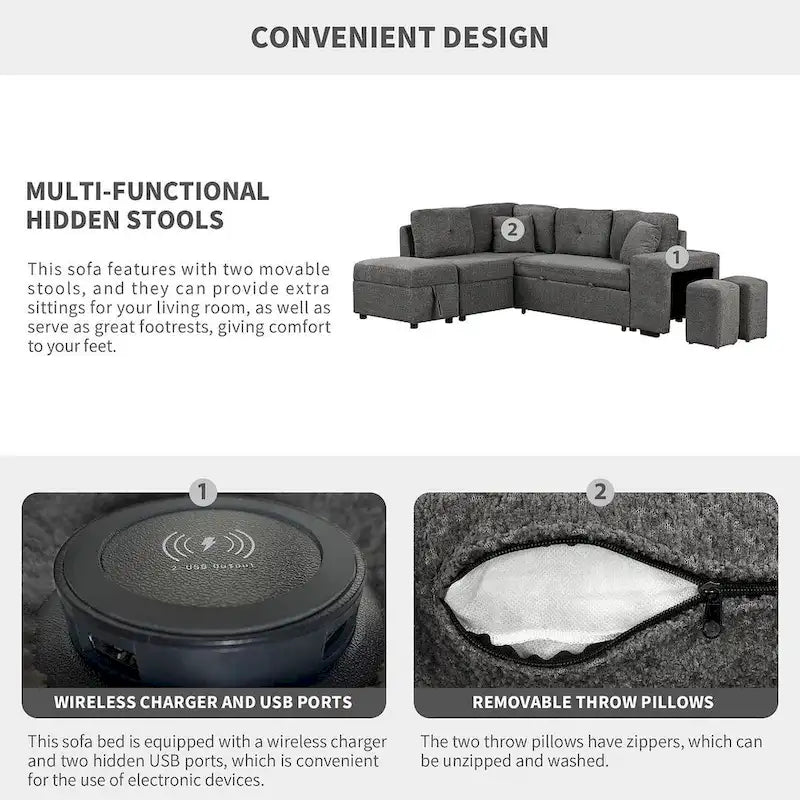 Modularna sofa na razvlačenje s tabureom za odlaganje, višenamjenski ležaj za dnevnu sobu