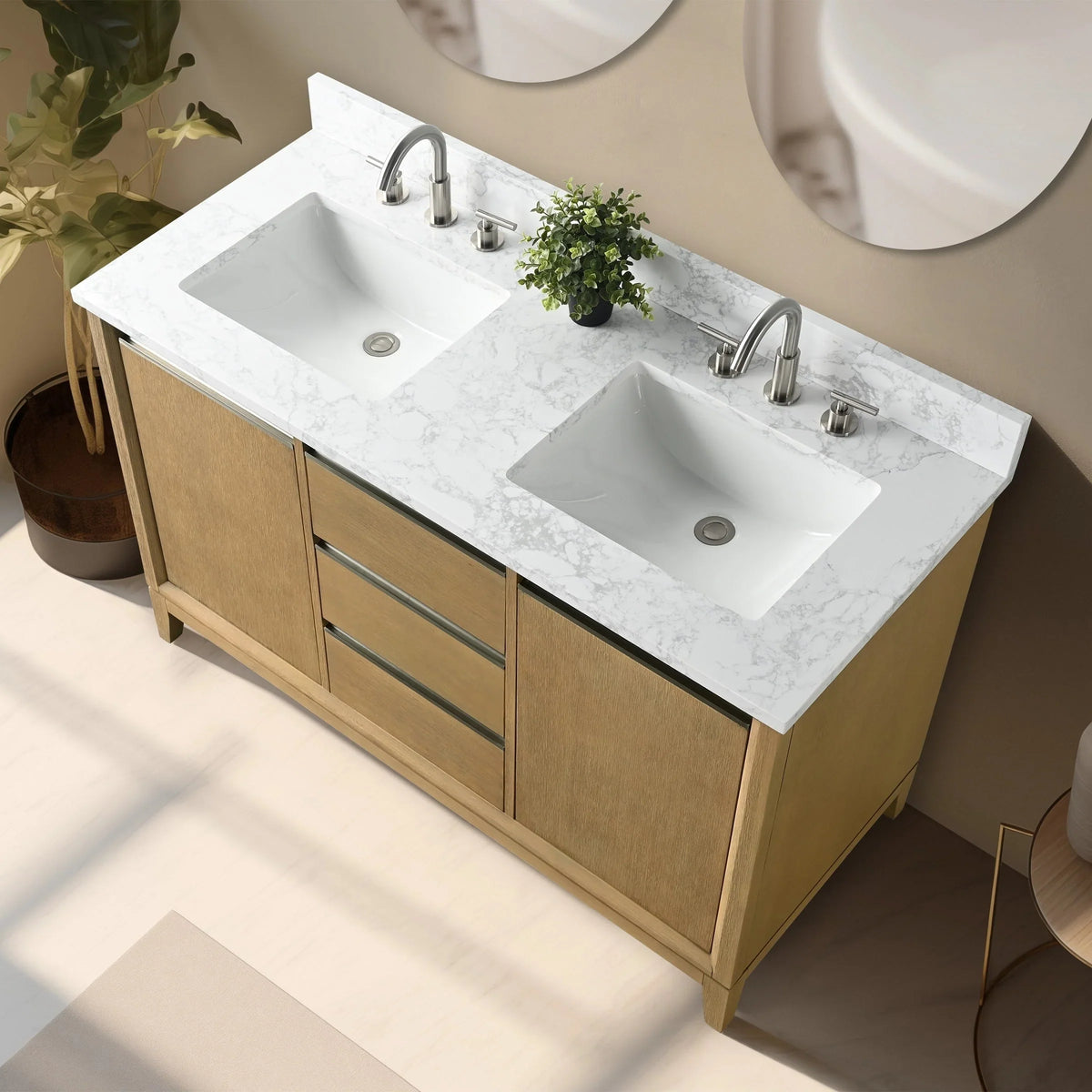 Badunterschrank von Vanity Art mit Keramikwaschbecken und Kunstmarmorplatte