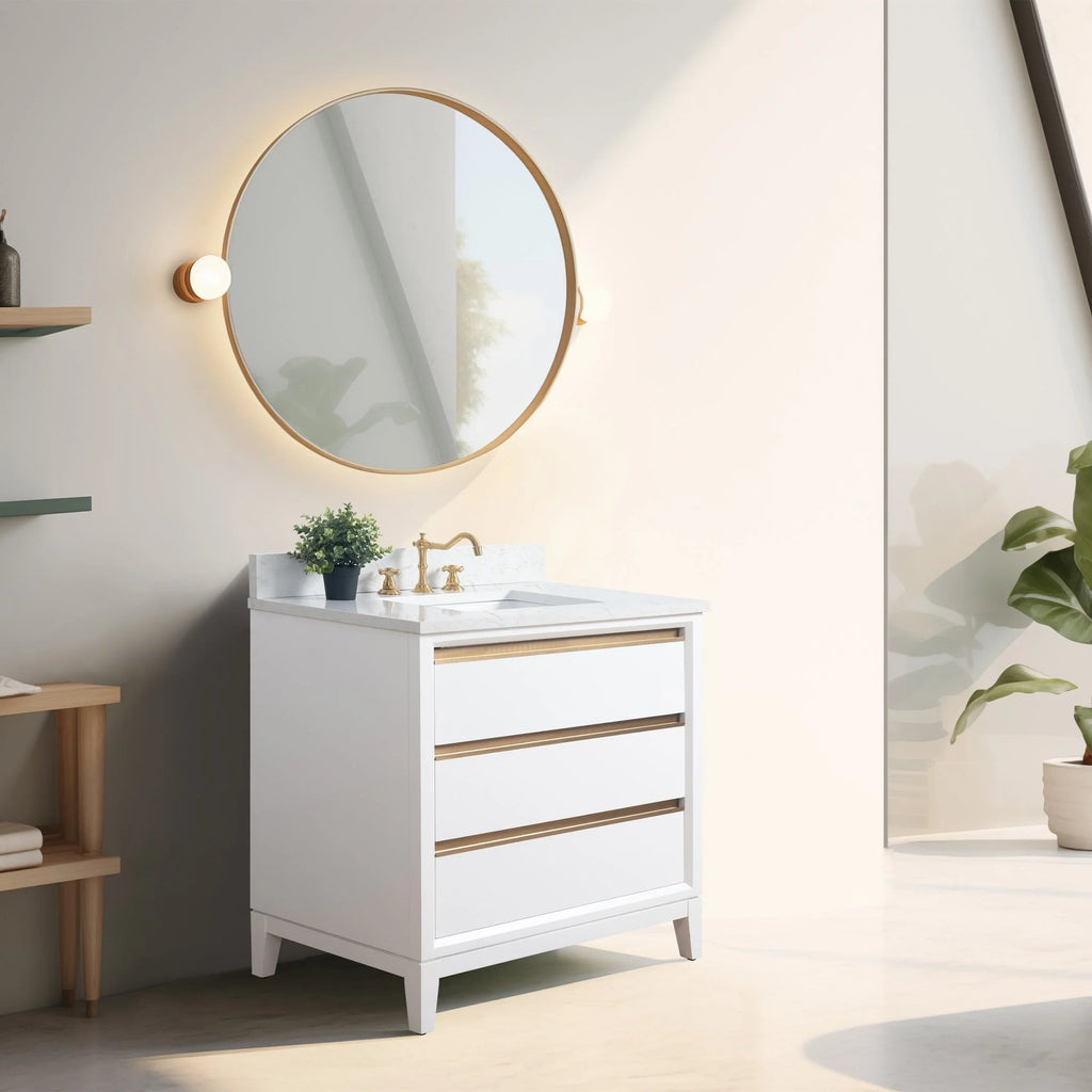 Badunterschrank von Vanity Art mit Keramikwaschbecken und Kunstmarmorplatte