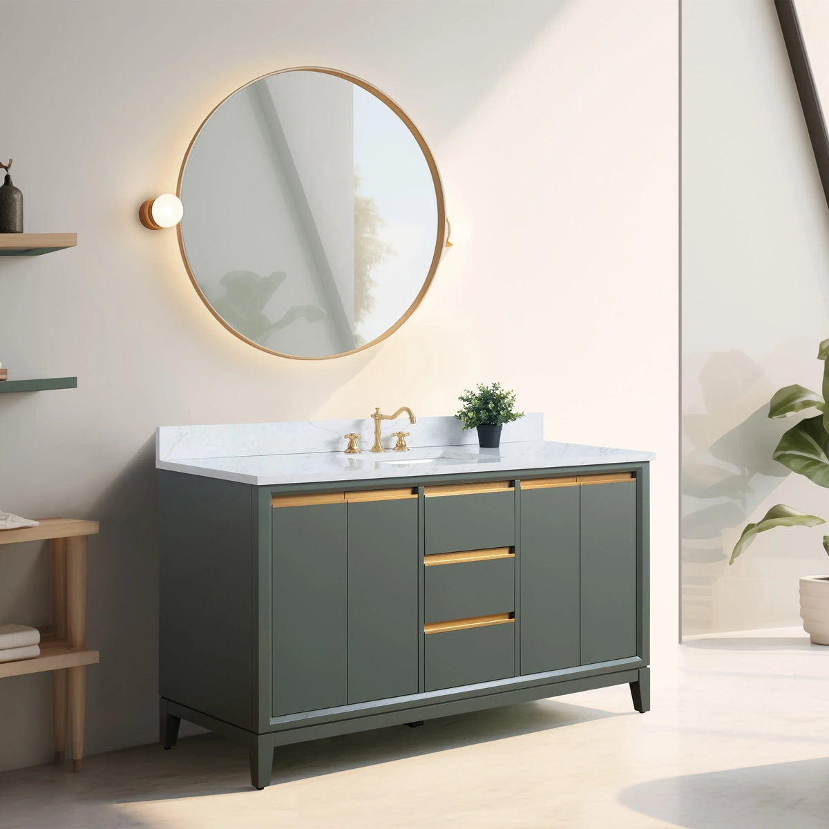 Badunterschrank von Vanity Art mit Keramikwaschbecken und Kunstmarmorplatte