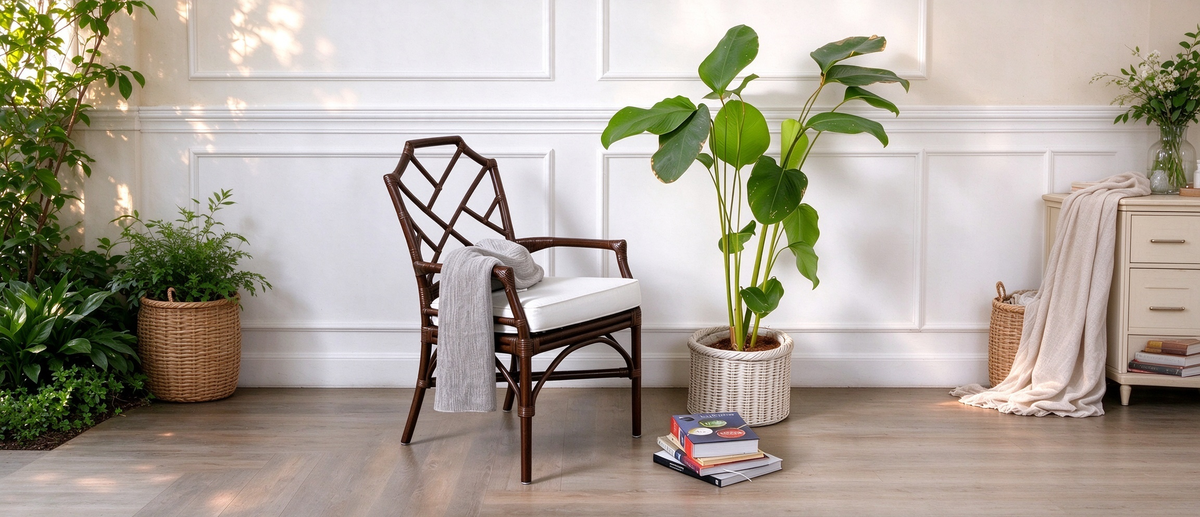 Poltrona con braccioli in rattan