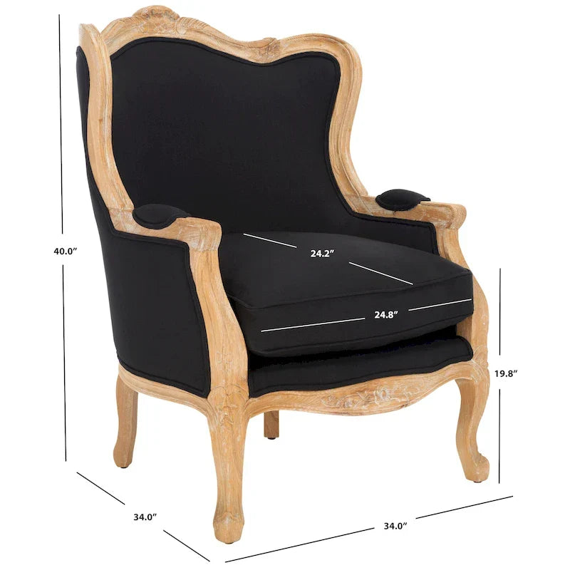 Poltrona con orecchioni Kali Oak in lino naturale - 34Lx34Px40H