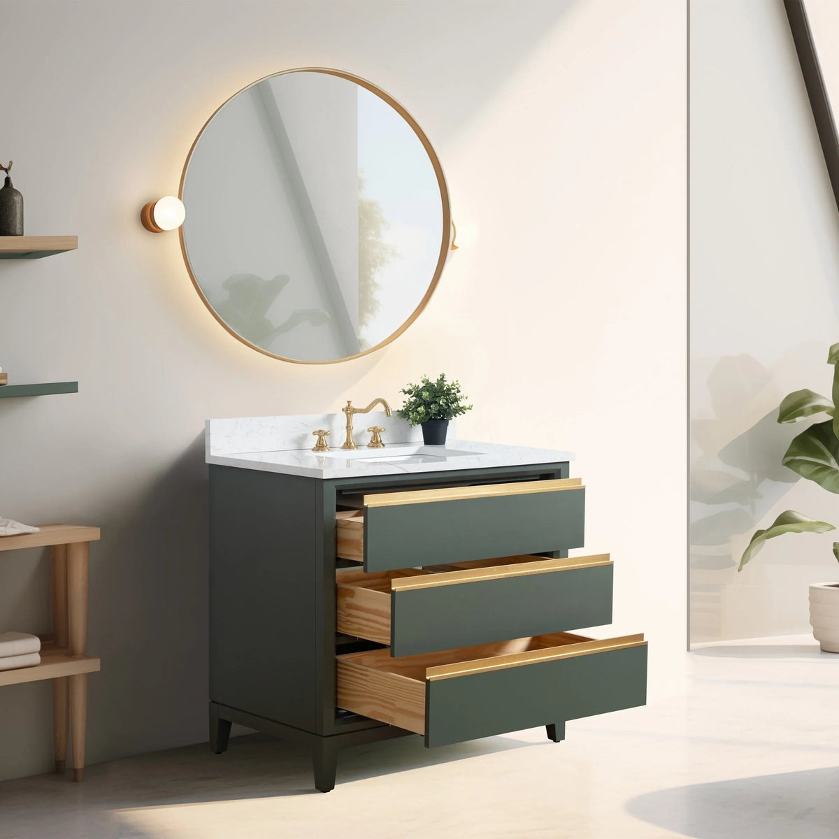 Badunterschrank von Vanity Art mit Keramikwaschbecken und Kunstmarmorplatte
