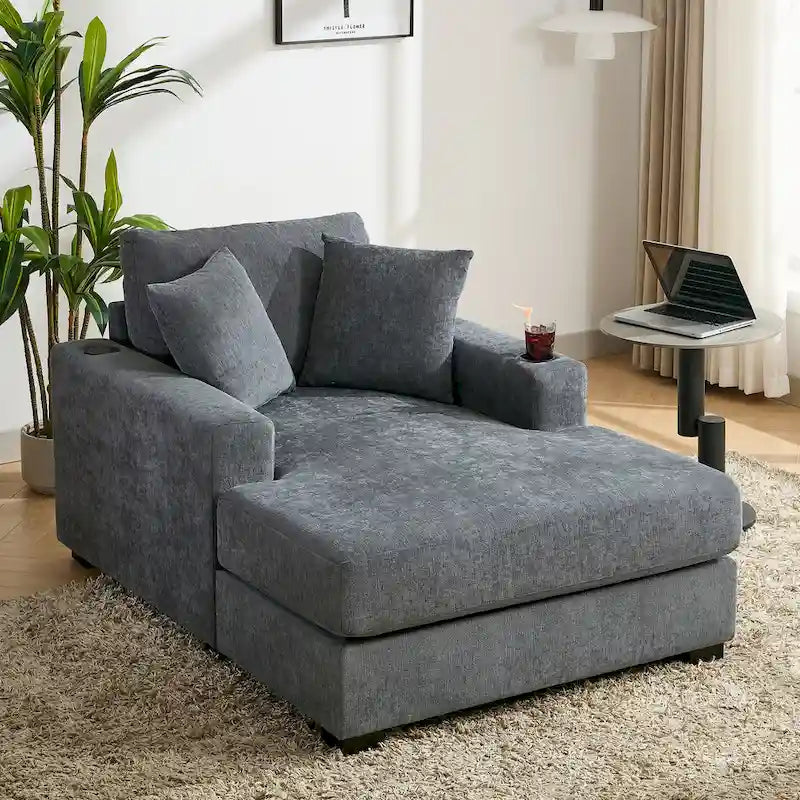 Extra grote chaise longue met kussens, verkrijgbaar in drie maten