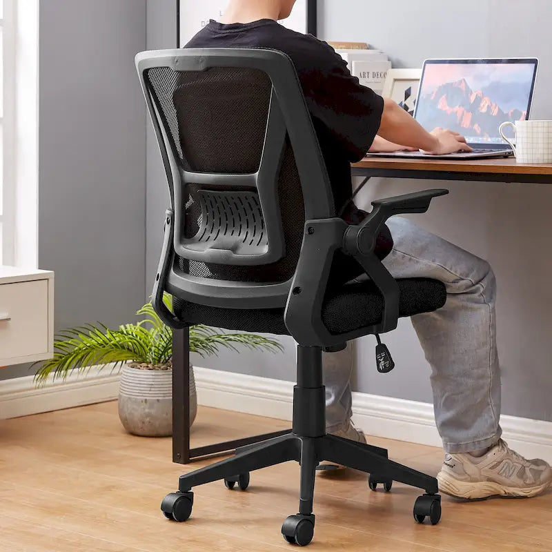 Javlergo Sedia da Ufficio Girevole a Schienale Medio con Supporto Lombare, Sedia da Scrivania Ergonomica da Computer in Rete con Braccioli