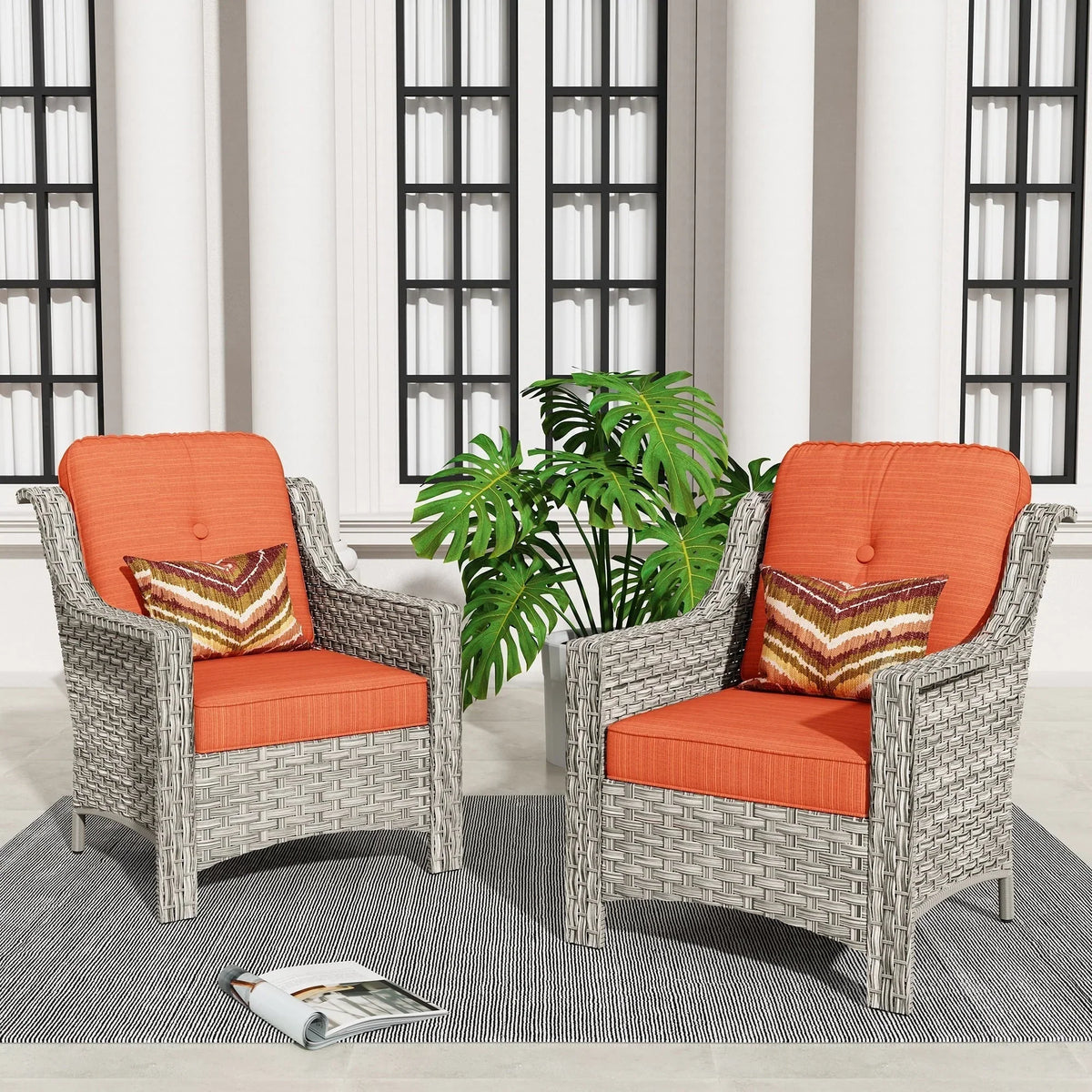 Set di 2 sedie da esterno in vimini e rattan HOOOWOOO con schienale alto