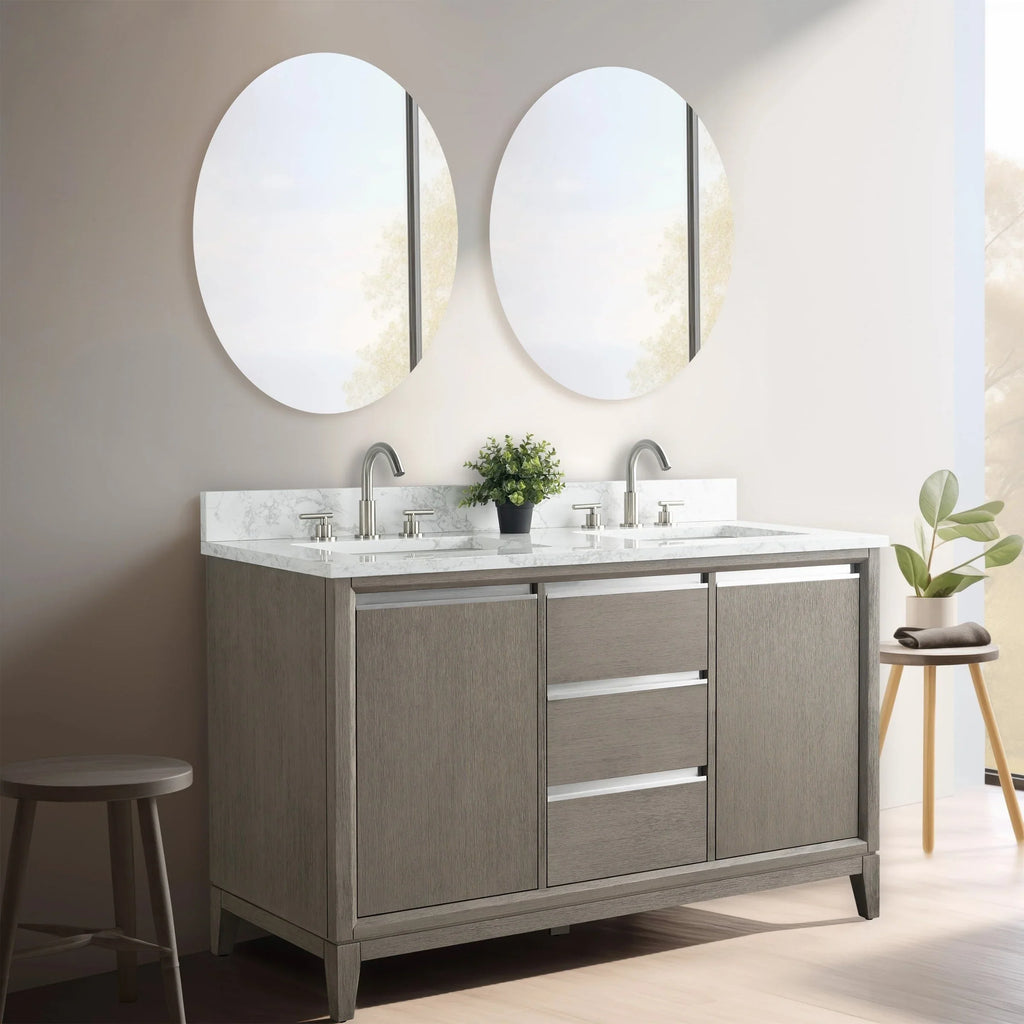 Badunterschrank von Vanity Art mit Keramikwaschbecken und Kunstmarmorplatte