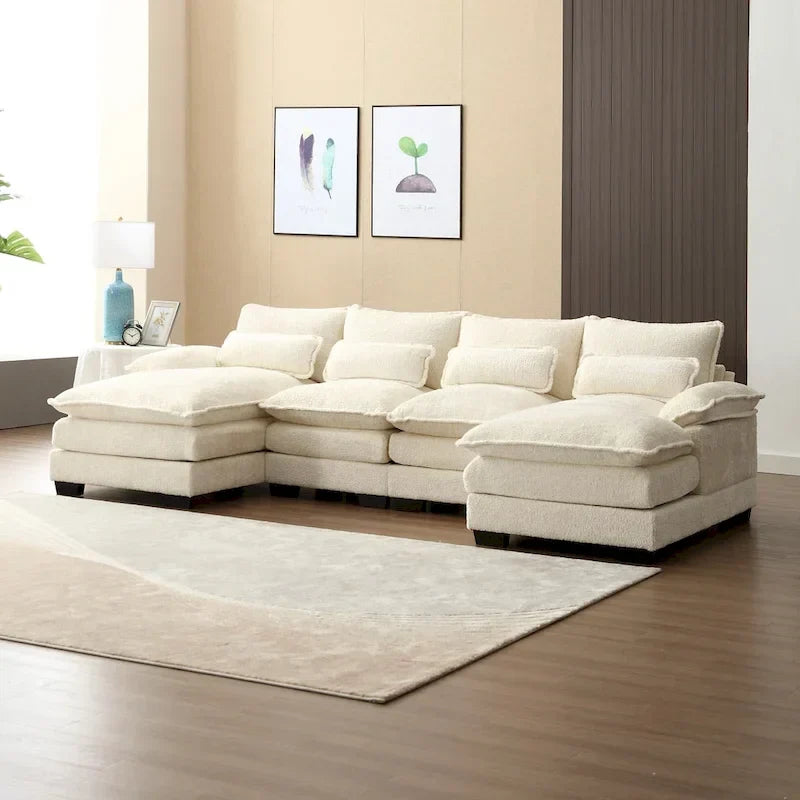 Modulares Ecksofa im Cloud-Stil fürs Wohnzimmer, modernes U-förmiges Sofa aus Chenille/Bouclé, bequemes Schlafsofa mit zwei Chaiselongues