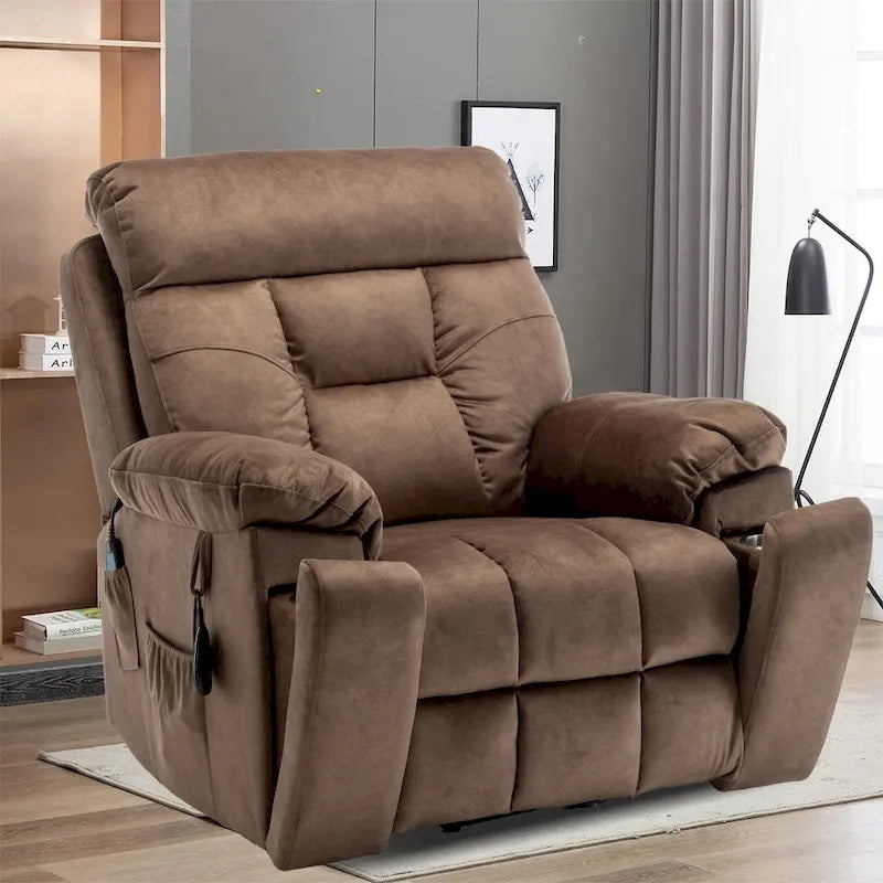 Grande poltrona reclinabile elettrica massaggiante con funzione di sollevamento, riscaldamento e portabicchieri a scomparsa
