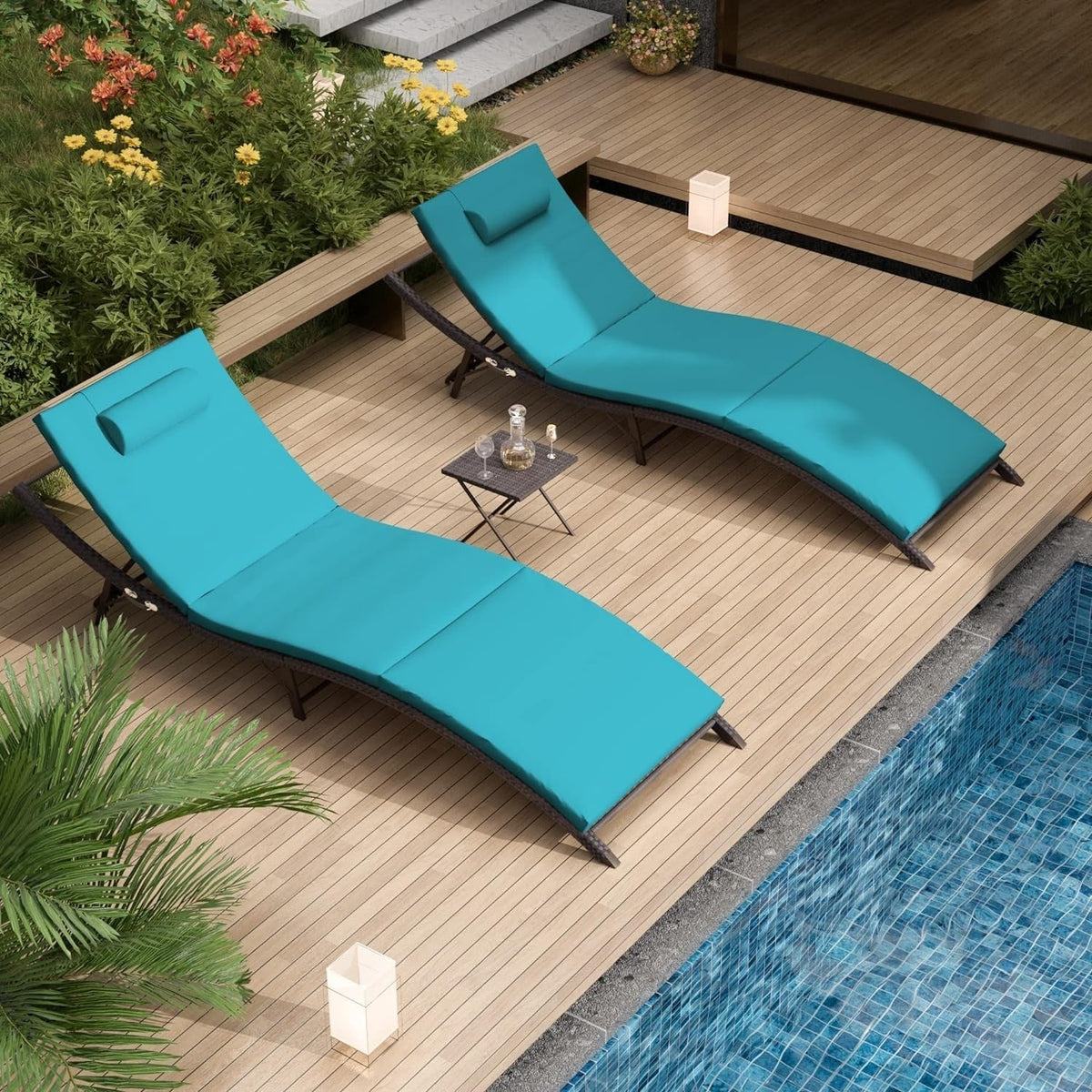 Set Kullavik di 3 poltrone chaise longue da esterno