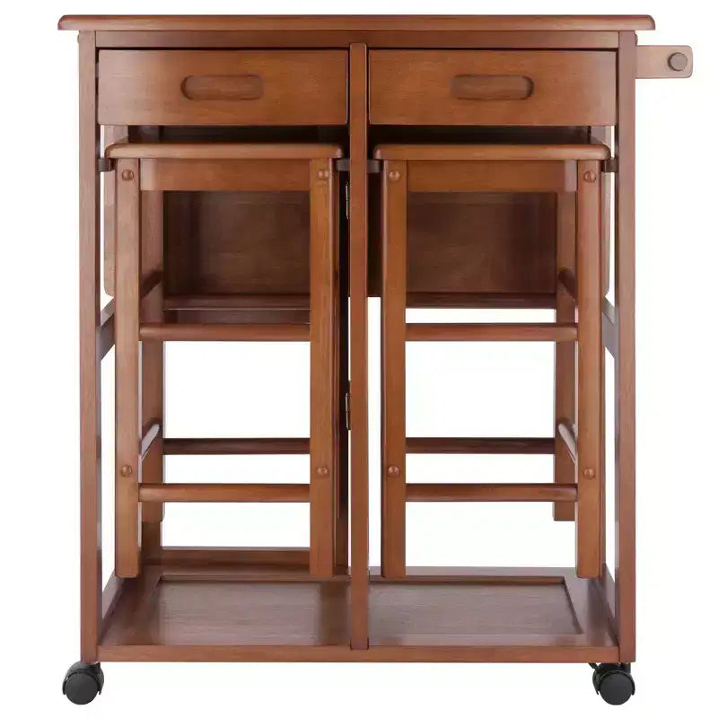 Set da pranzo pieghevole salvaspazio 3 pezzi Suzanne in teak - Winsome: compatto, cassetti contenitore e 2 sgabelli