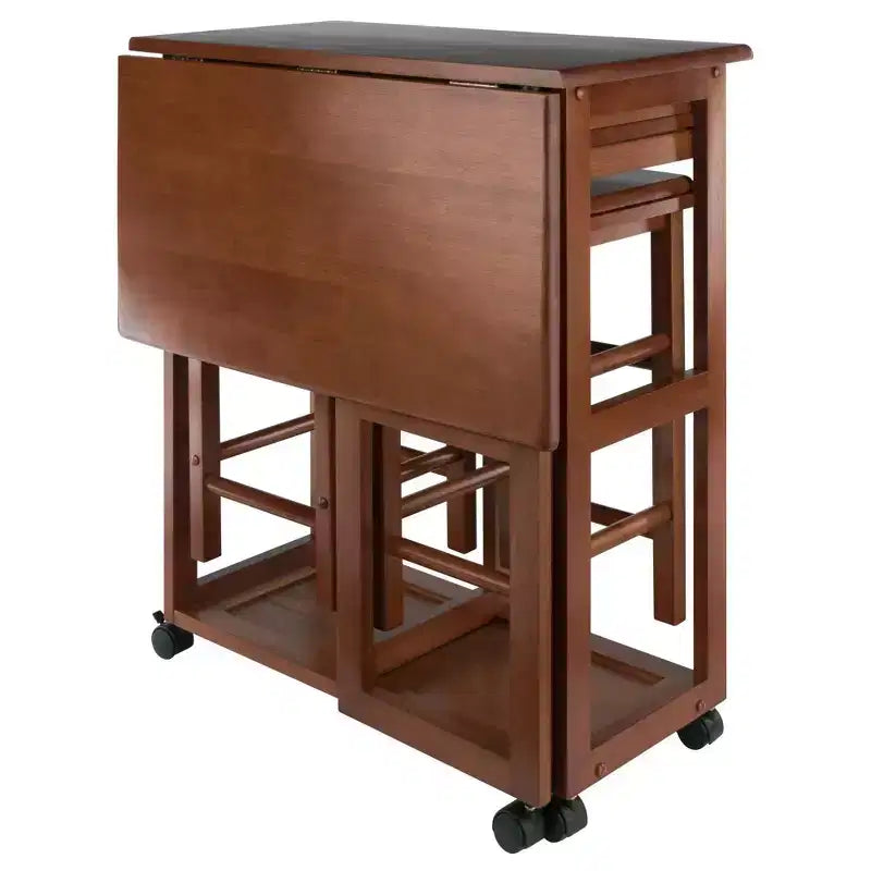 Set da pranzo pieghevole salvaspazio 3 pezzi Suzanne in teak - Winsome: compatto, cassetti contenitore e 2 sgabelli