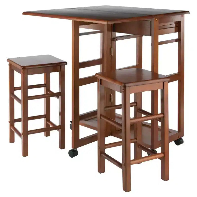 Set da pranzo pieghevole salvaspazio 3 pezzi Suzanne in teak - Winsome: compatto, cassetti contenitore e 2 sgabelli