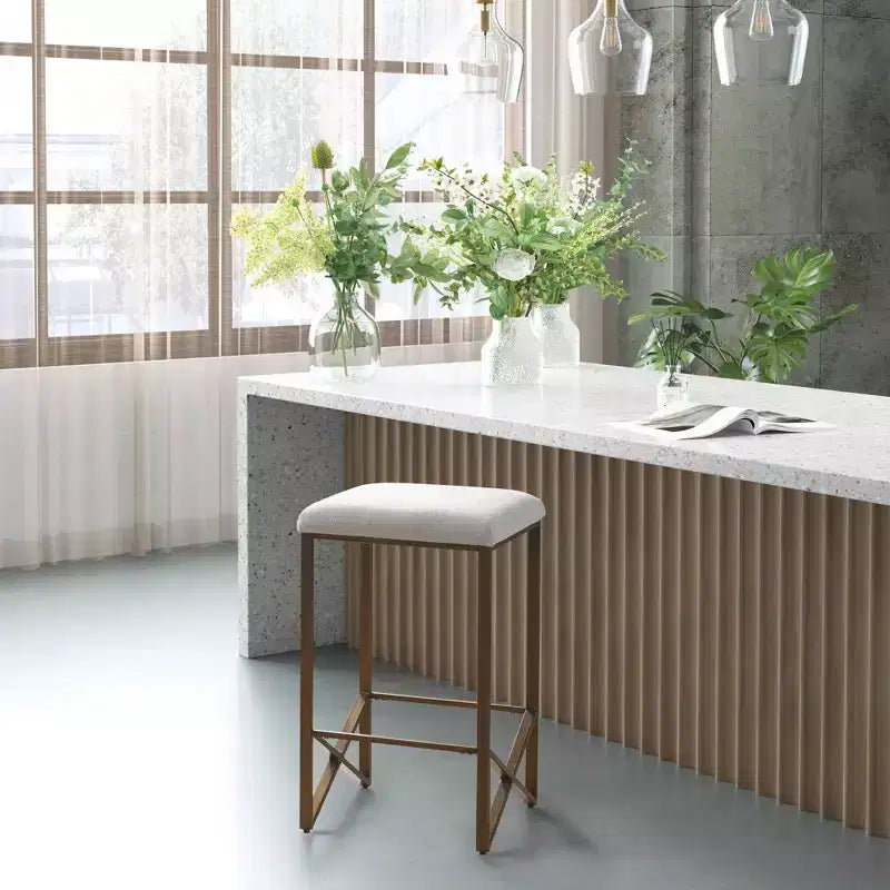 Ink+Ivy 26" Marino Backless Upholstered Counter Height Barstool: Bronze Finish, Padded Seat