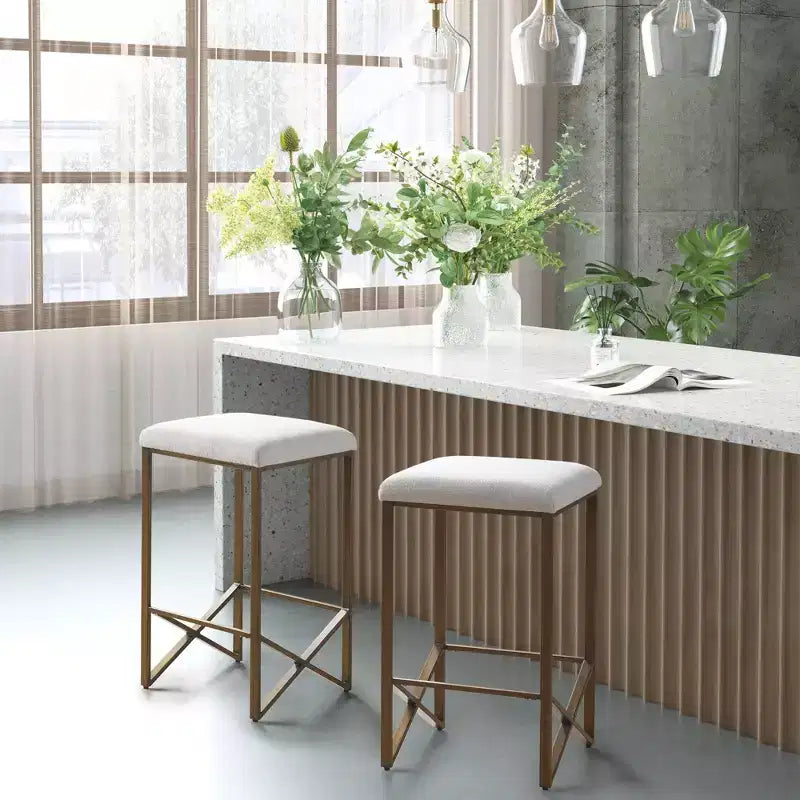 Ink+Ivy 26" Marino Backless Upholstered Counter Height Barstool: Bronze Finish, Padded Seat