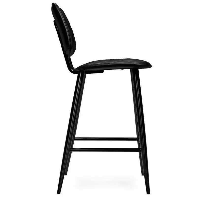 WyndenHall Set of 2 Skyla Counter Height Barstools Black: Quilted Upholstery, Plywood Frame, Footrest
