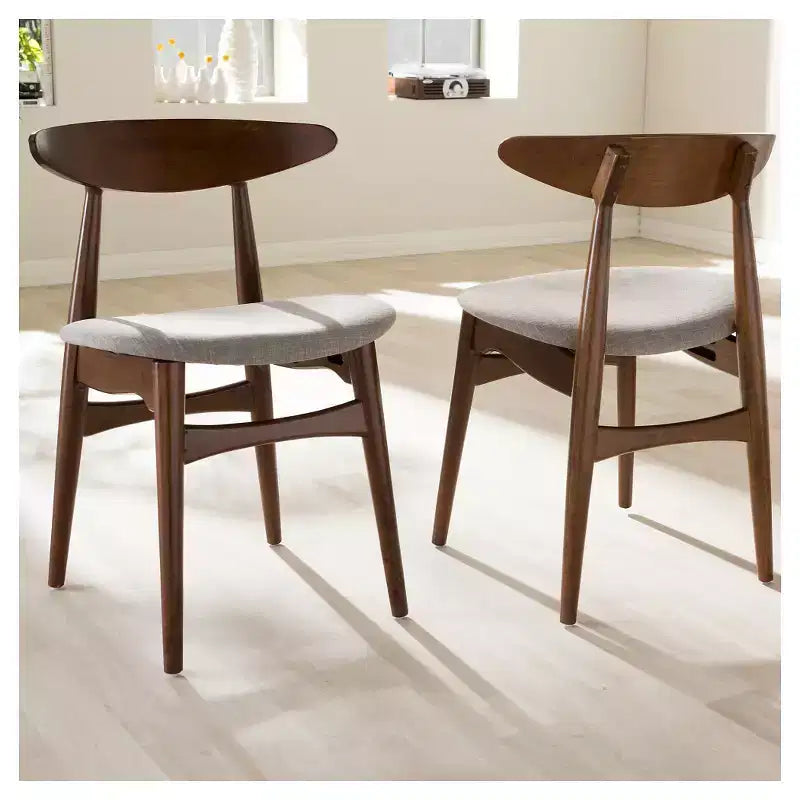Set da pranzo 6 pezzi Flora in legno moderno di metà secolo con panca e sedie imbottite - Baxton Studio