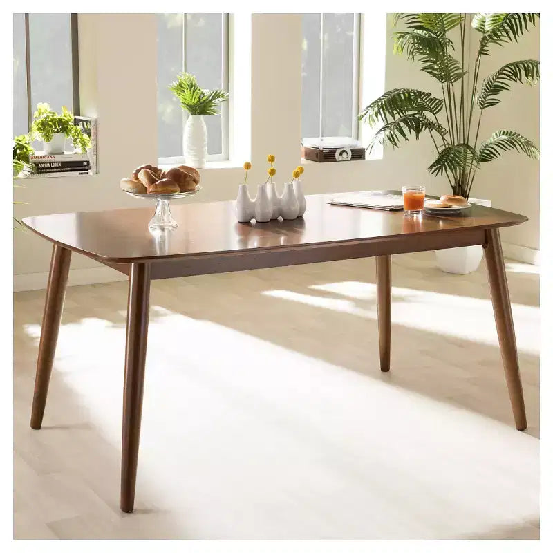 Set da pranzo 6 pezzi Flora in legno moderno di metà secolo con panca e sedie imbottite - Baxton Studio