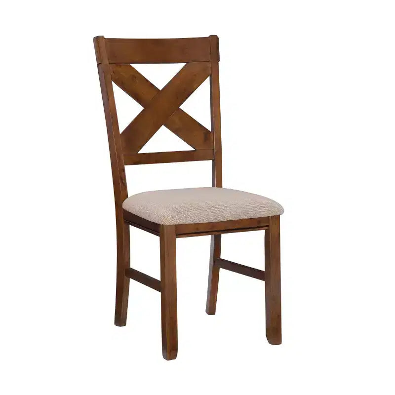 Set da pranzo da 7 pezzi Powell, sedie Jackson con schienale a X e tavolo allungabile, nocciola scuro