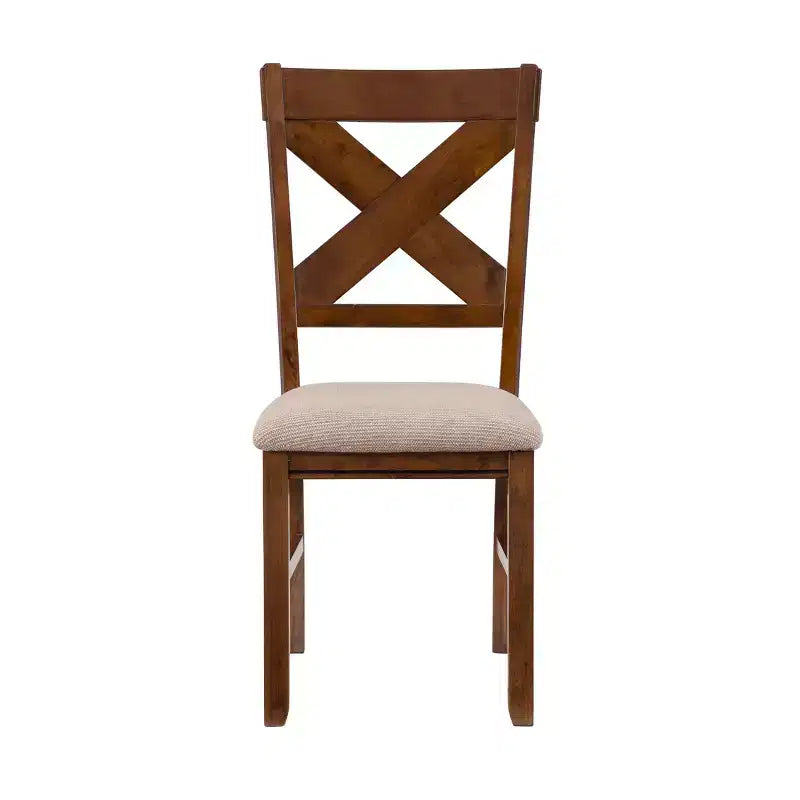 Set da pranzo da 7 pezzi Powell, sedie Jackson con schienale a X e tavolo allungabile, nocciola scuro