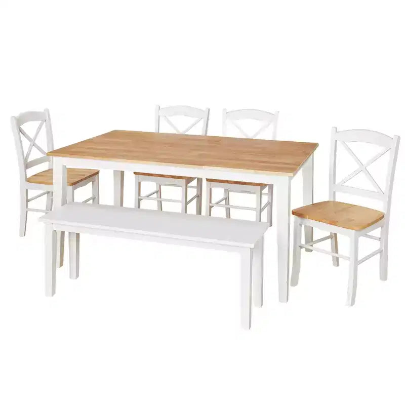 Buylateral 6pc Tiffany Farmhouse Rectangular Dining Set with Bench White/Natural
