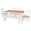 Buylateral 6pc Tiffany Farmhouse Rectangular Dining Set with Bench White/Natural