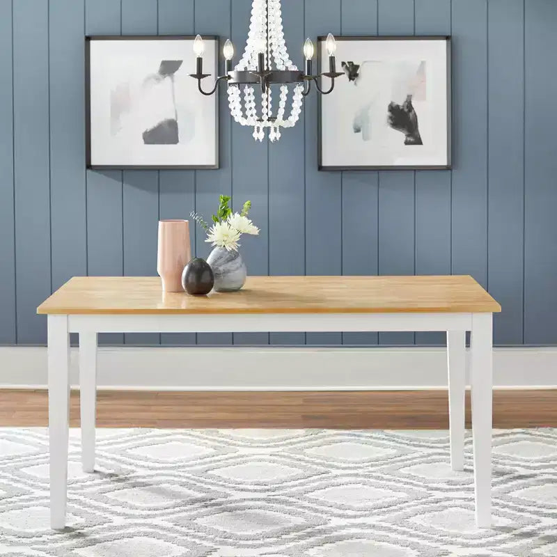 Set da pranzo rettangolare Buylateral 6 pezzi Tiffany Farmhouse con panca Bianco/Naturale
