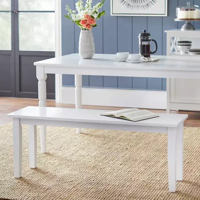 Set da pranzo rettangolare Buylateral 6 pezzi Tiffany Farmhouse con panca Bianco/Naturale