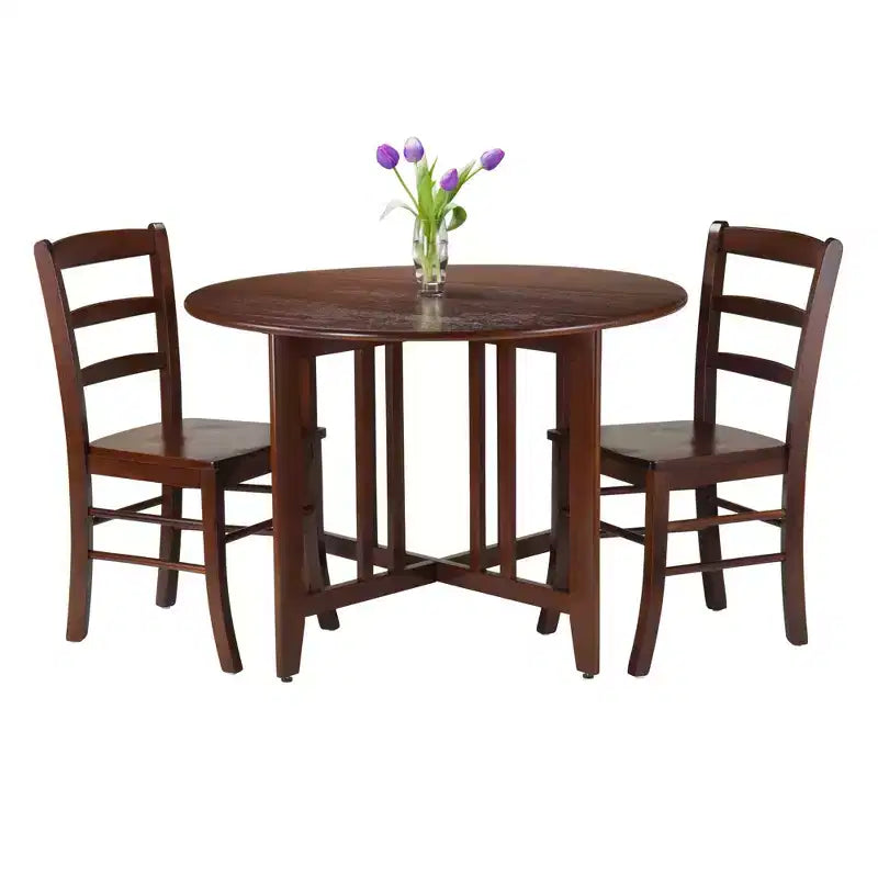Set da pranzo Alamo rotondo con ribalte, 3 pezzi, con 2 sedie con schienale a pioli Legno/Rosso - Winsome