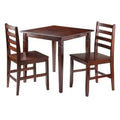 3pc Kingsgate Dining Table with 2 Hamilton Ladder Back Chairs Wood/Brown - Winsome: Mid-Century Modern, Square, Non-Extension