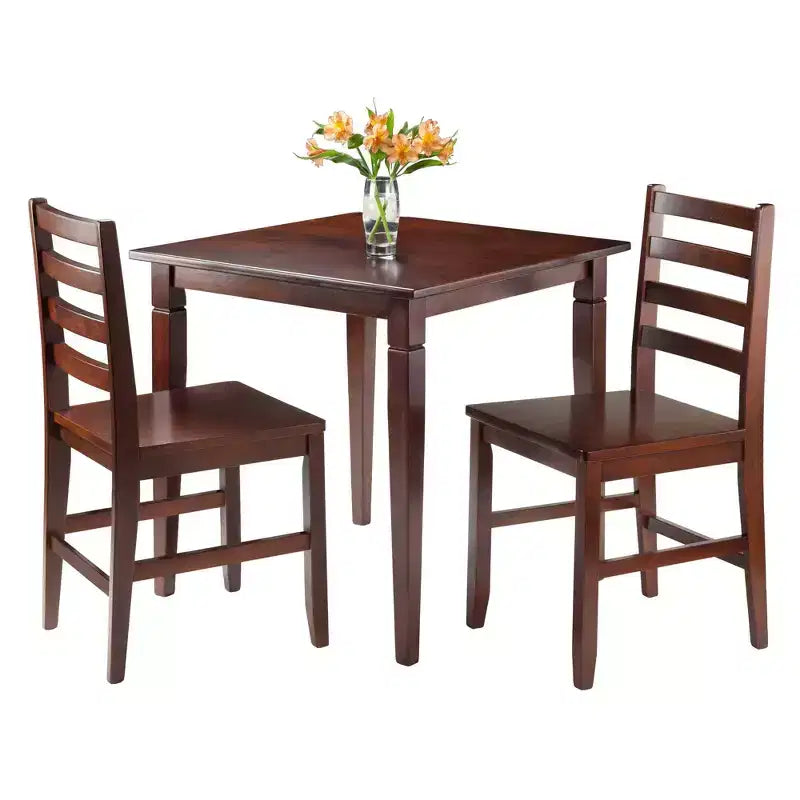 Set 3 pz tavolo da pranzo Kingsgate con 2 sedie Hamilton Ladder Back Legno/Marrone - Winsome: Moderno di metà secolo, Quadrato, Fisso