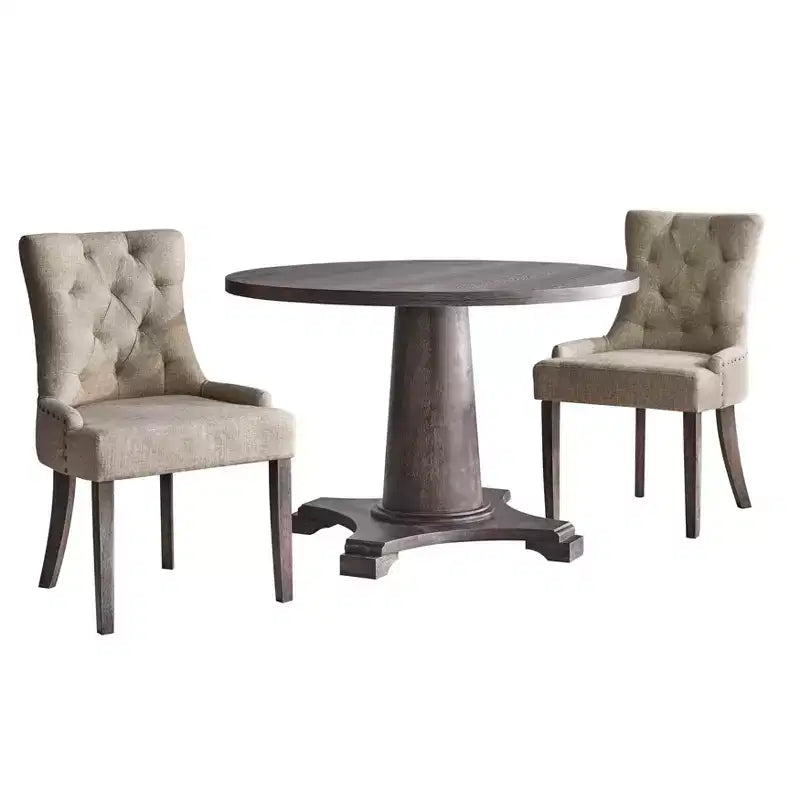 angelo:HOME 3pc Ariana Dining Set Gray: Rubberwood Table, Tufted Chairs, Nailhead Trim