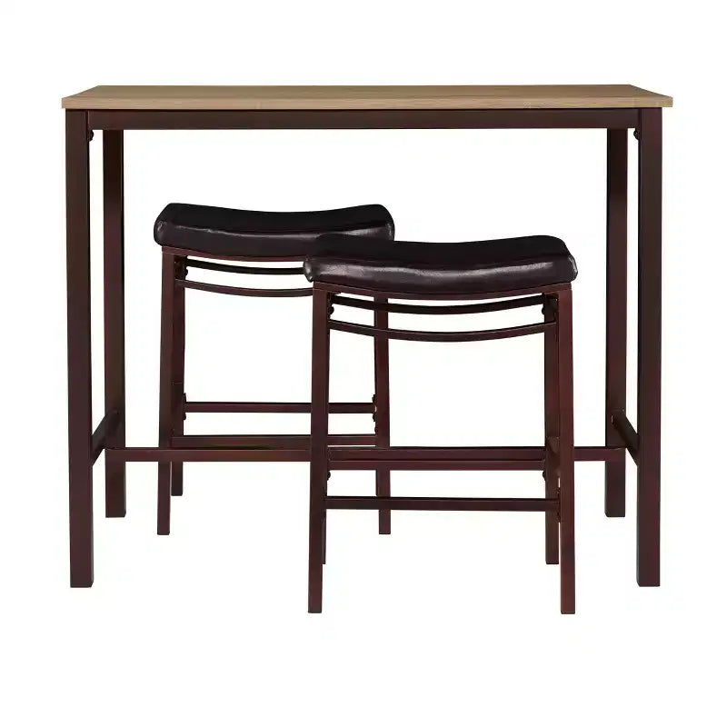 Linon 3 sgabelli Betty in ecopelle Set da pranzo in legno/marrone: altezza bancone, sedile imbottito