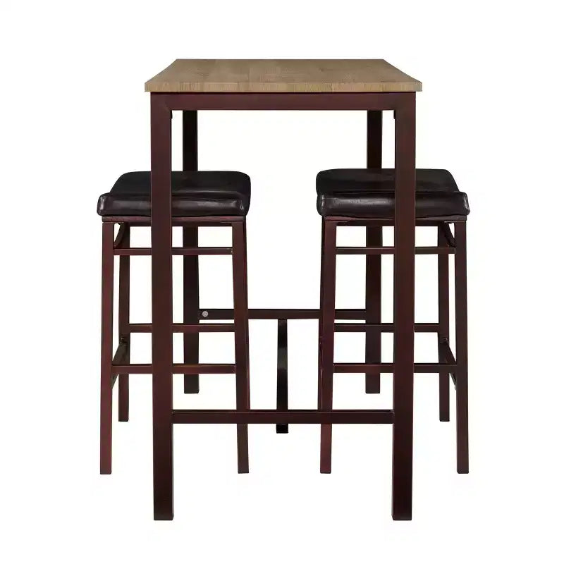 Linon 3 sgabelli Betty in ecopelle Set da pranzo in legno/marrone: altezza bancone, sedile imbottito