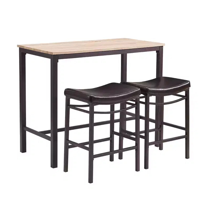 Linon 3 sgabelli Betty in ecopelle Set da pranzo in legno/marrone: altezza bancone, sedile imbottito