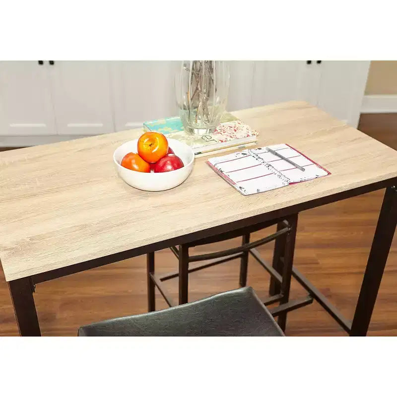 Linon 3 sgabelli Betty in ecopelle Set da pranzo in legno/marrone: altezza bancone, sedile imbottito