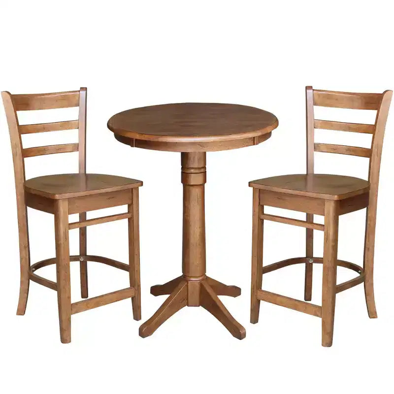 30" Effie Round Pedestal Counter Height Dining Set with 2 Emily Stools Distressed Oak - International Concepts: Solid Wood, 3-Piece
