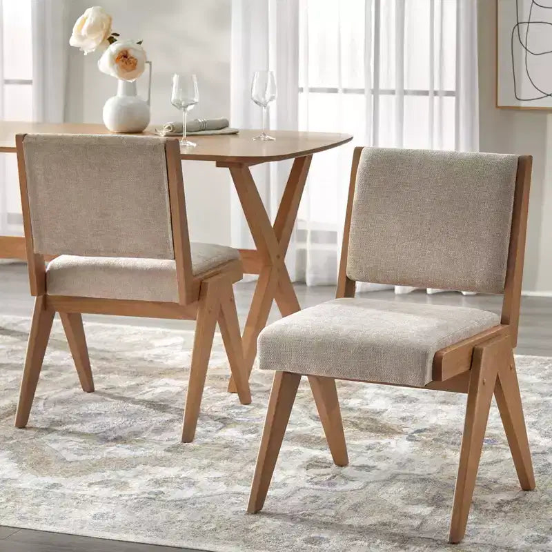 Set da pranzo Lifestorey 5 pezzi Baywood Mid Century in legno massello, rovere chiaro/beige