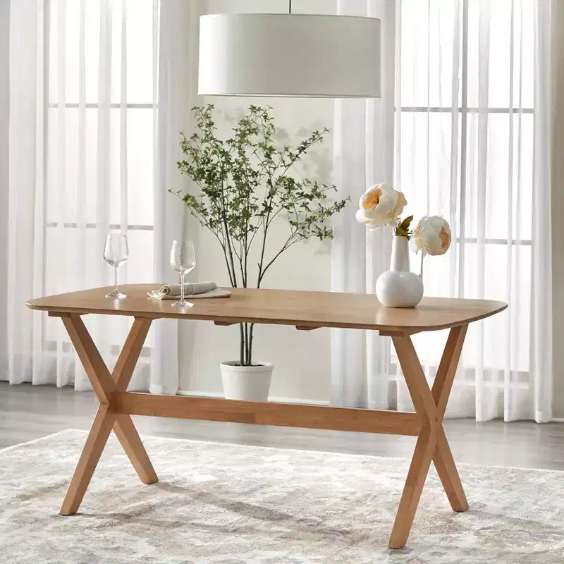 Set da pranzo Lifestorey 5 pezzi Baywood Mid Century in legno massello, rovere chiaro/beige