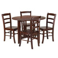 5pc Alamo Drop Leaf Dining Set with Ladder Back Chairs Wood/Walnut- Winsome: Round Table, 4-Point Leg Base