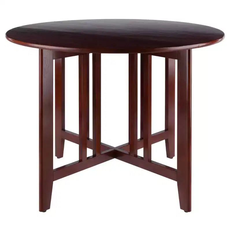 Set da pranzo Alamo Drop Leaf da 5 pezzi con sedie Ladder Back Legno/Noce - Winsome: Tavolo rotondo, base a 4 gambe
