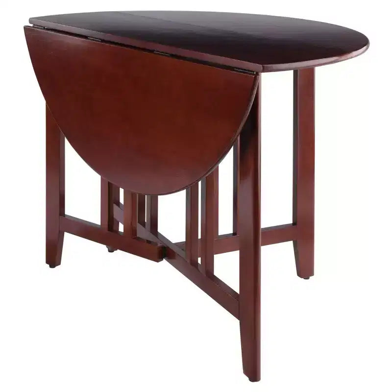 Set da pranzo Alamo Drop Leaf da 5 pezzi con sedie Ladder Back Legno/Noce - Winsome: Tavolo rotondo, base a 4 gambe